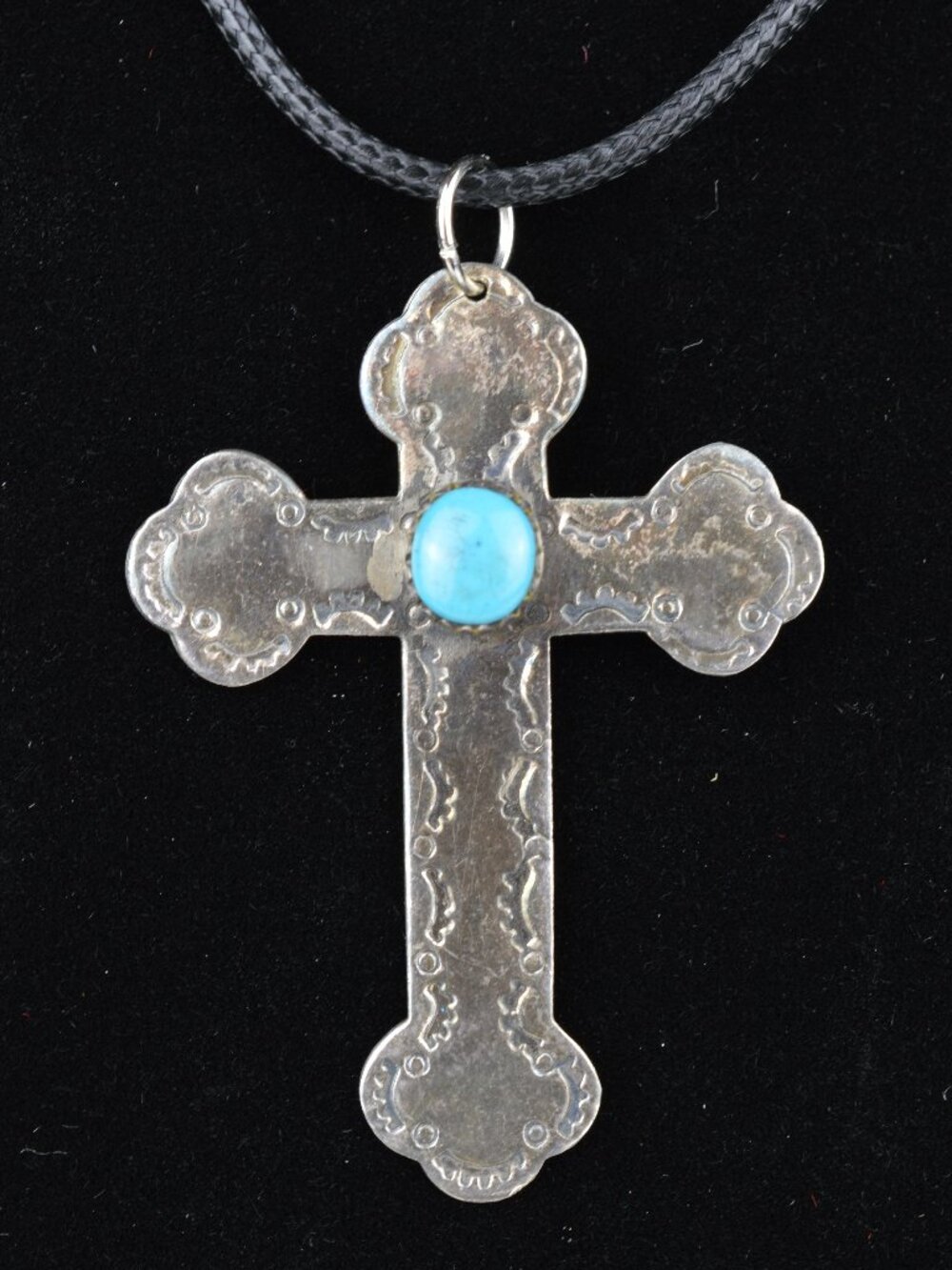 Vintage Sterling Silver Turquoise Cross Pendant Southwestern Navajo Stamped 925